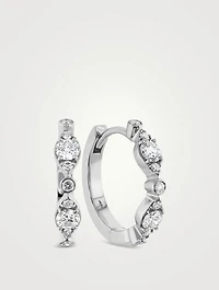 HOF 18K White Gold Bezel Regal Huggie Hoop Earrings With Diamonds