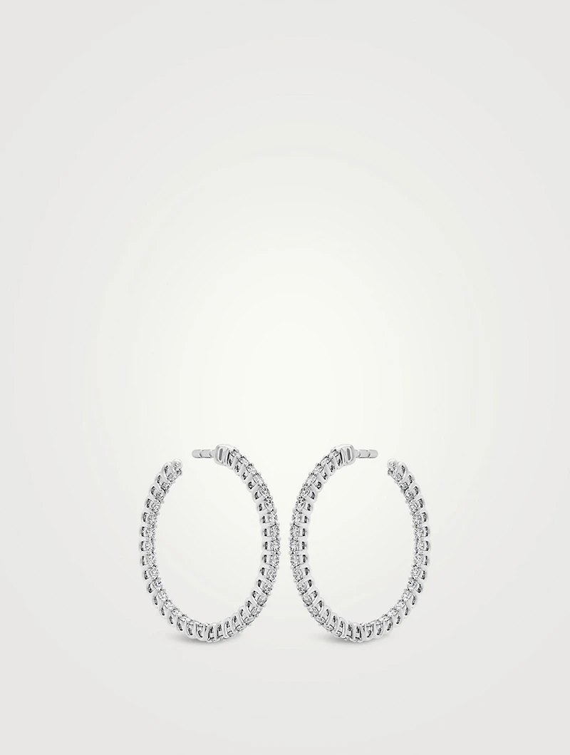 Signature 18K White Gold Inside Out Hoop Earrings With Diamonds