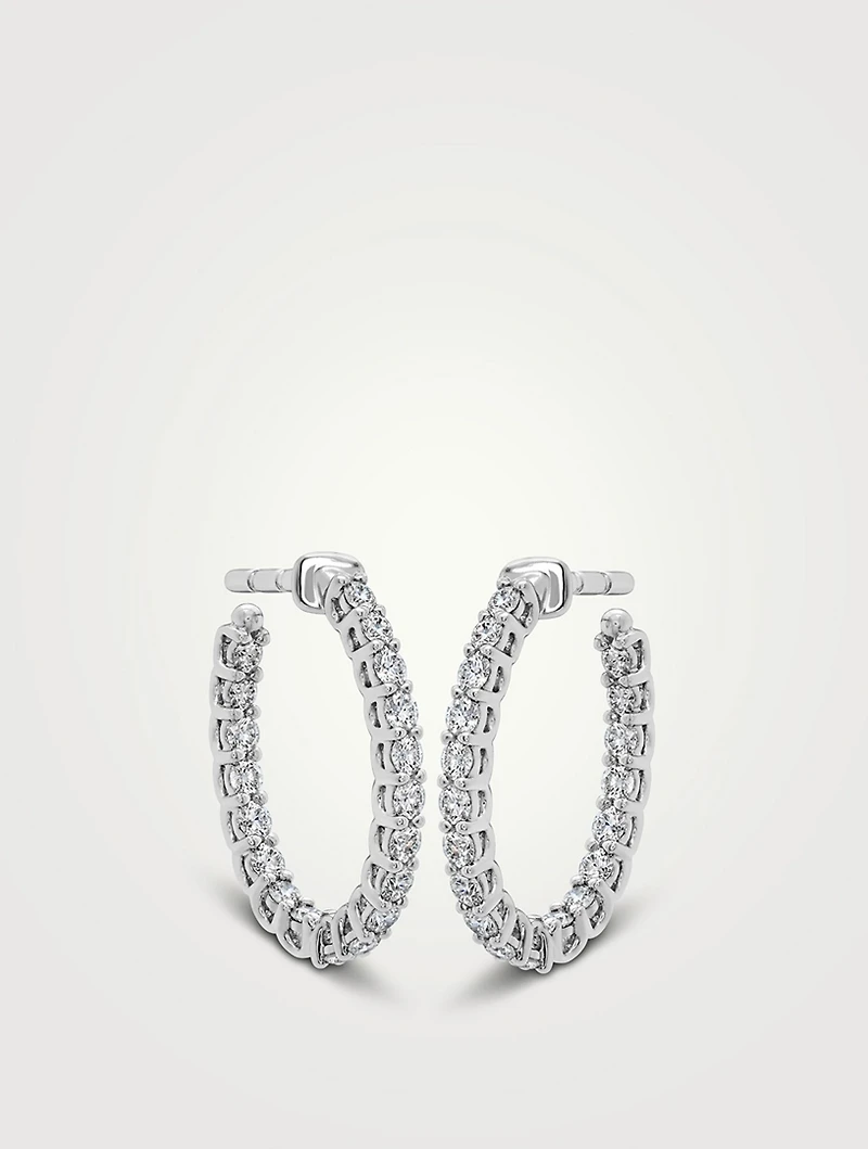 Signature 18K White Gold Oval Hoop Earrings With Diamonds