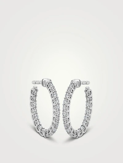 Signature 18K White Gold Oval Hoop Earrings With Diamonds
