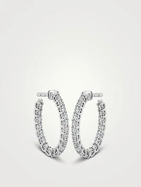 Signature 18K White Gold Oval Hoop Earrings With Diamonds