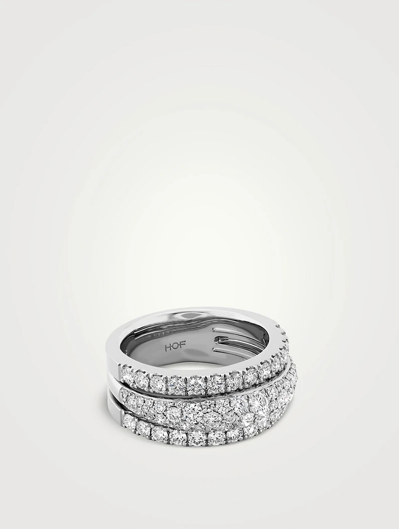 Grace 18K White Gold Triple Row Small Domed Ring With Diamonds