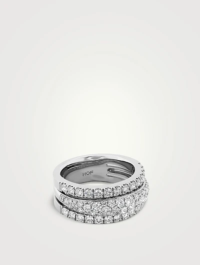 Grace 18K White Gold Triple Row Small Domed Ring With Diamonds