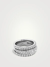 Grace 18K White Gold Triple Row Small Domed Ring With Diamonds