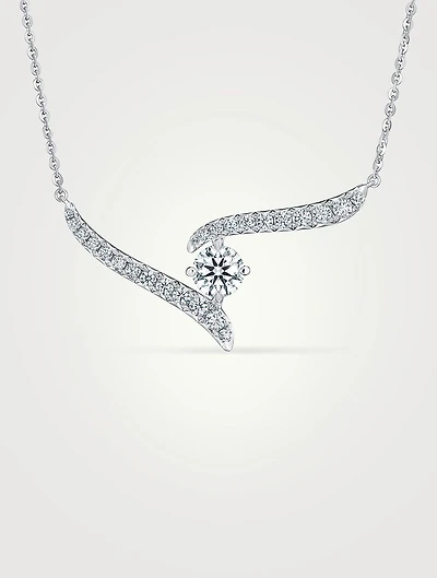 VELA 18K White Gold Crossover Pendant Necklace With Diamonds