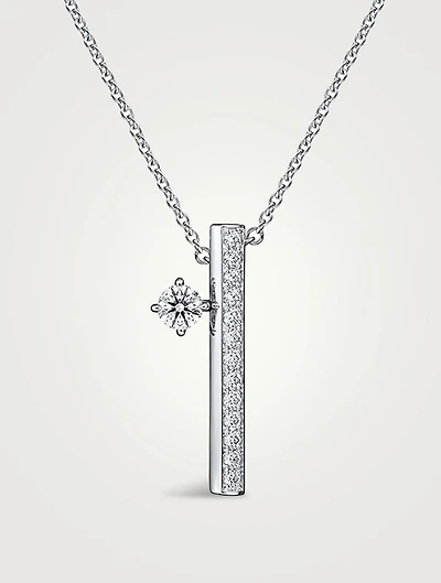 Barre 18K White Gold Floating Single Diamond Pavé Pendant Necklace
