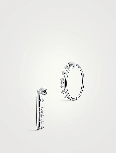 Medium Barre 18K White Gold Floating Diamond Hoop Earrings