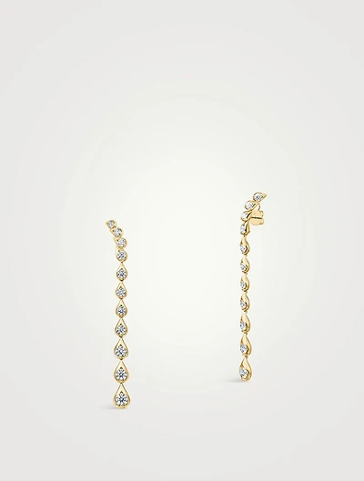 LU 18K Gold Droplet Stiletto Earrings With Diamonds