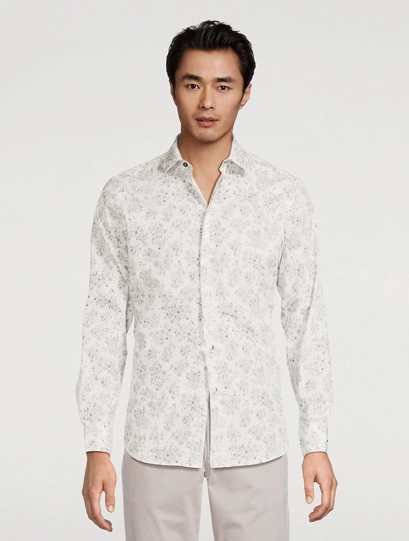 Tailored-Fit Long-Sleeve Shirt Floral Print