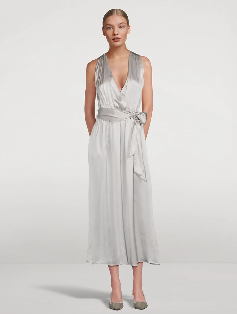 Belted Silk Midi Dress