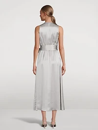 Belted Silk Midi Dress