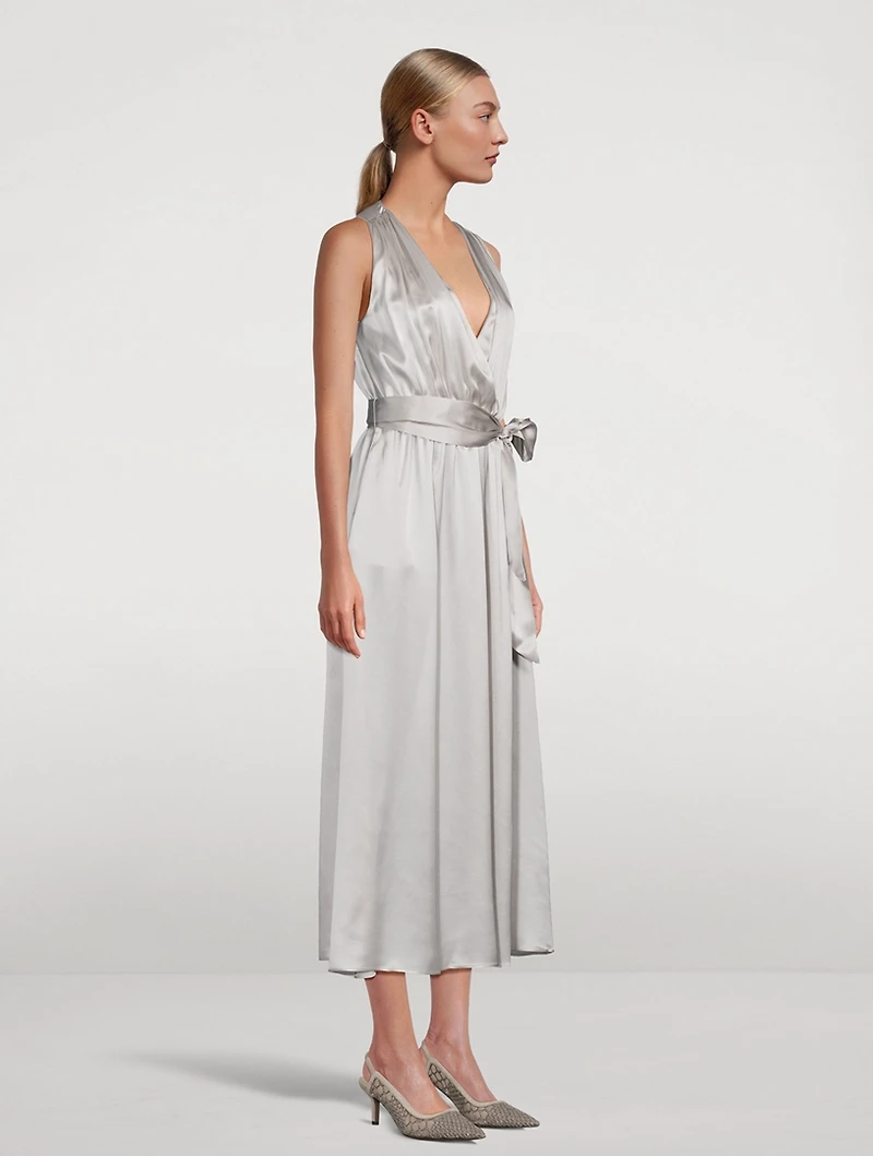 Belted Silk Midi Dress