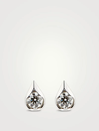 LU 18K White Gold Droplet Diamond Stud Earrings
