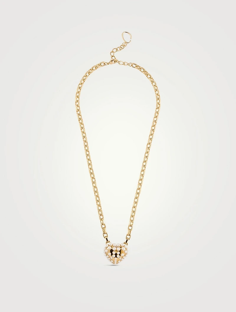 Pearl-Set Heart Pendant Necklace