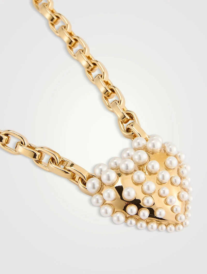 Pearl-Set Heart Pendant Necklace