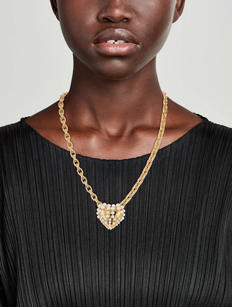 Pearl-Set Heart Pendant Necklace