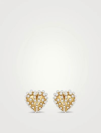 Faux Pearl Heart Stud Clip-On Earrings