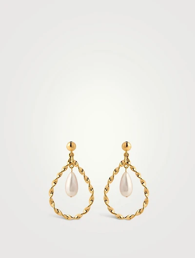 Twisted Faux Pearl Drop Clip-On Earrings