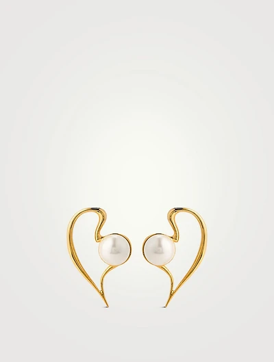 Large Faux Pearl Heart Earrings