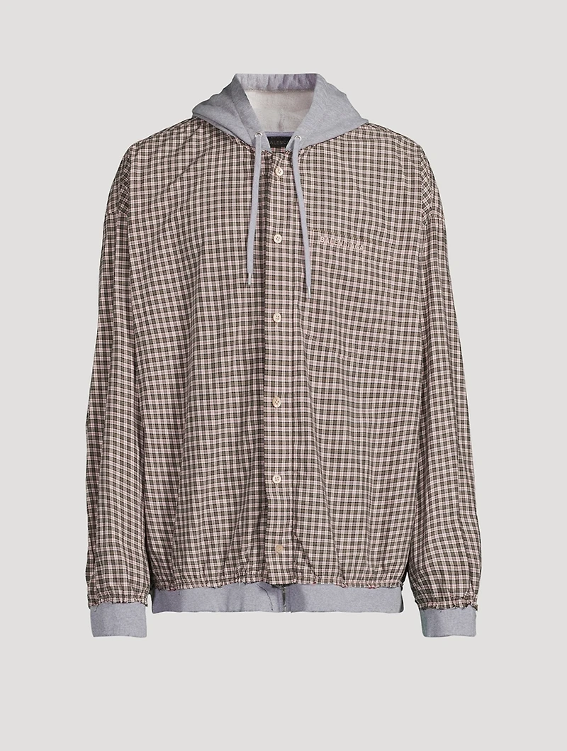 Micro Tartan Faux-Layered Zip Hoodie