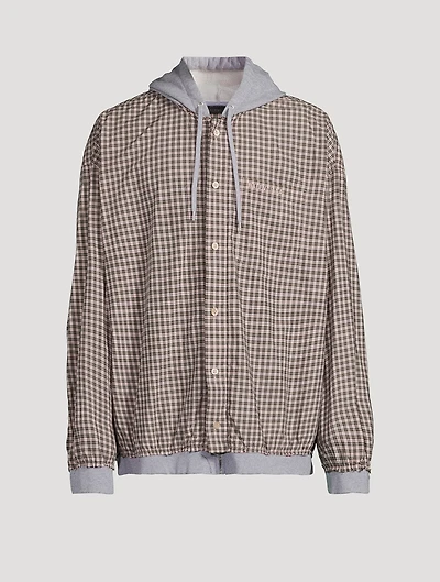 Micro Tartan Faux-Layered Zip Hoodie