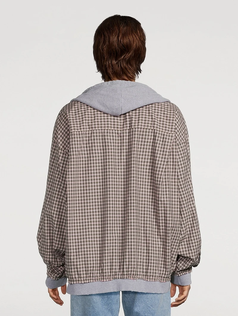 Micro Tartan Faux-Layered Zip Hoodie