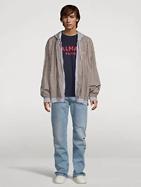 Micro Tartan Faux-Layered Zip Hoodie