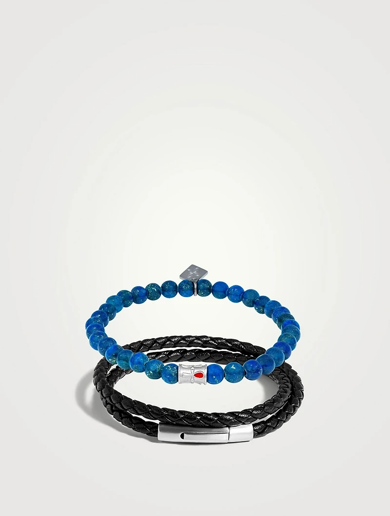 Blue Lapis And Stainless Steel Ankh Duo Bracelet Set