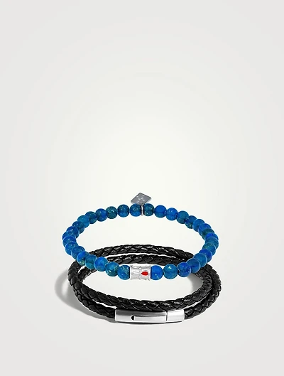 Blue Lapis And Stainless Steel Ankh Duo Bracelet Set