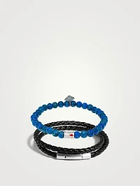 Blue Lapis And Stainless Steel Ankh Duo Bracelet Set