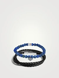 Blue Lapis And Stainless Steel Ankh Duo Bracelet Set