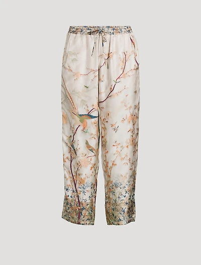 ALOE Silk Trousers Branch Print