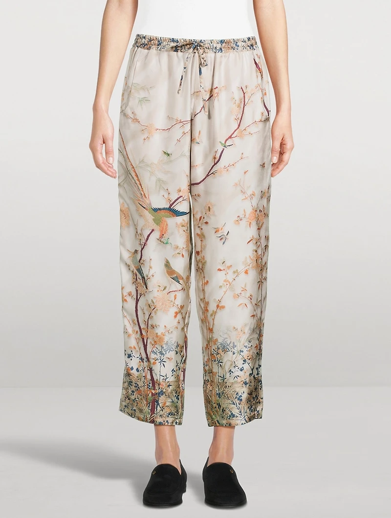 ALOE Silk Trousers Branch Print