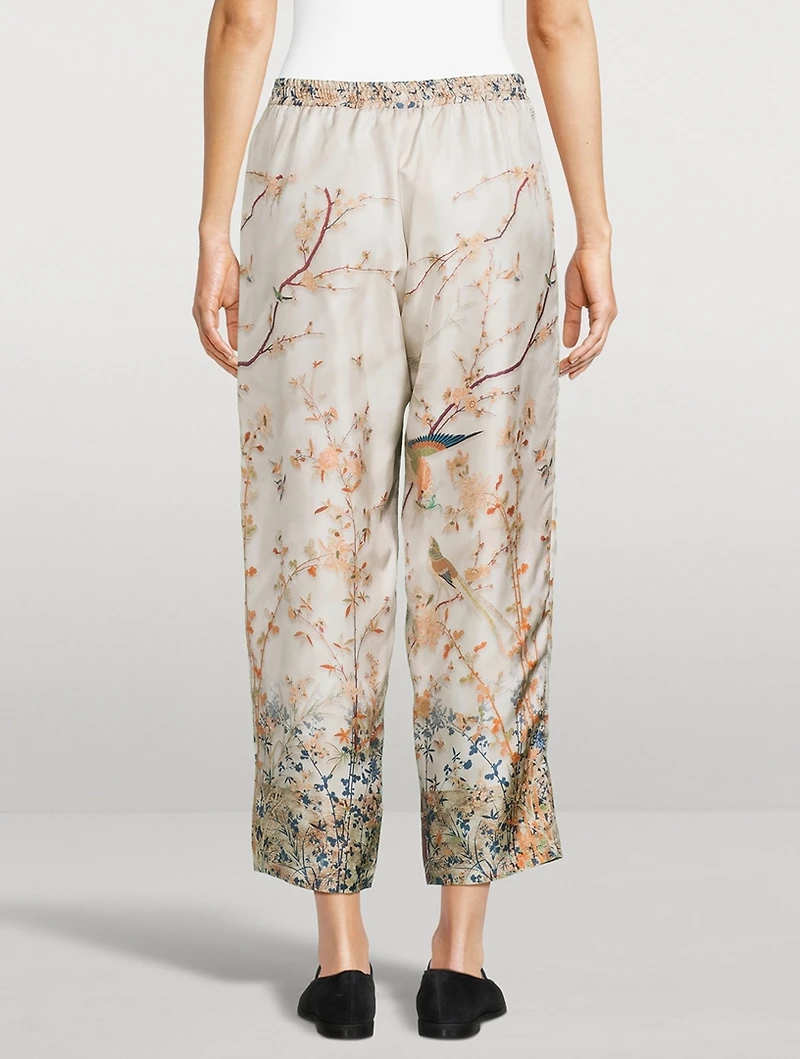 ALOE Silk Trousers Branch Print