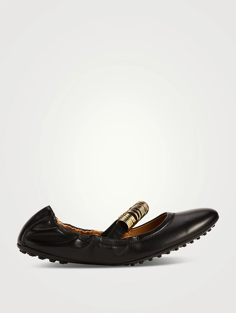 Ring-Embellished Leather Ballerinas