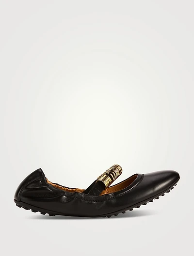 Ring-Embellished Leather Ballerinas