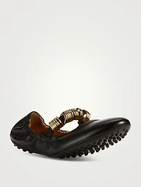 Ring-Embellished Leather Ballerinas