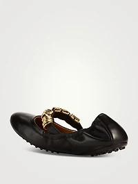 Ring-Embellished Leather Ballerinas