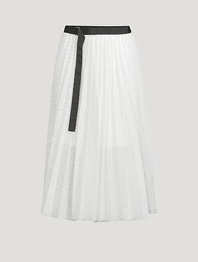 Pleated Organza Midi Skirt Stripe Print