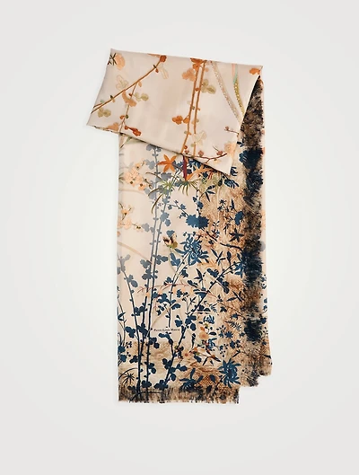 Silk Scarf In Flora And Fauna Print