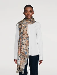 Silk Scarf In Flora And Fauna Print