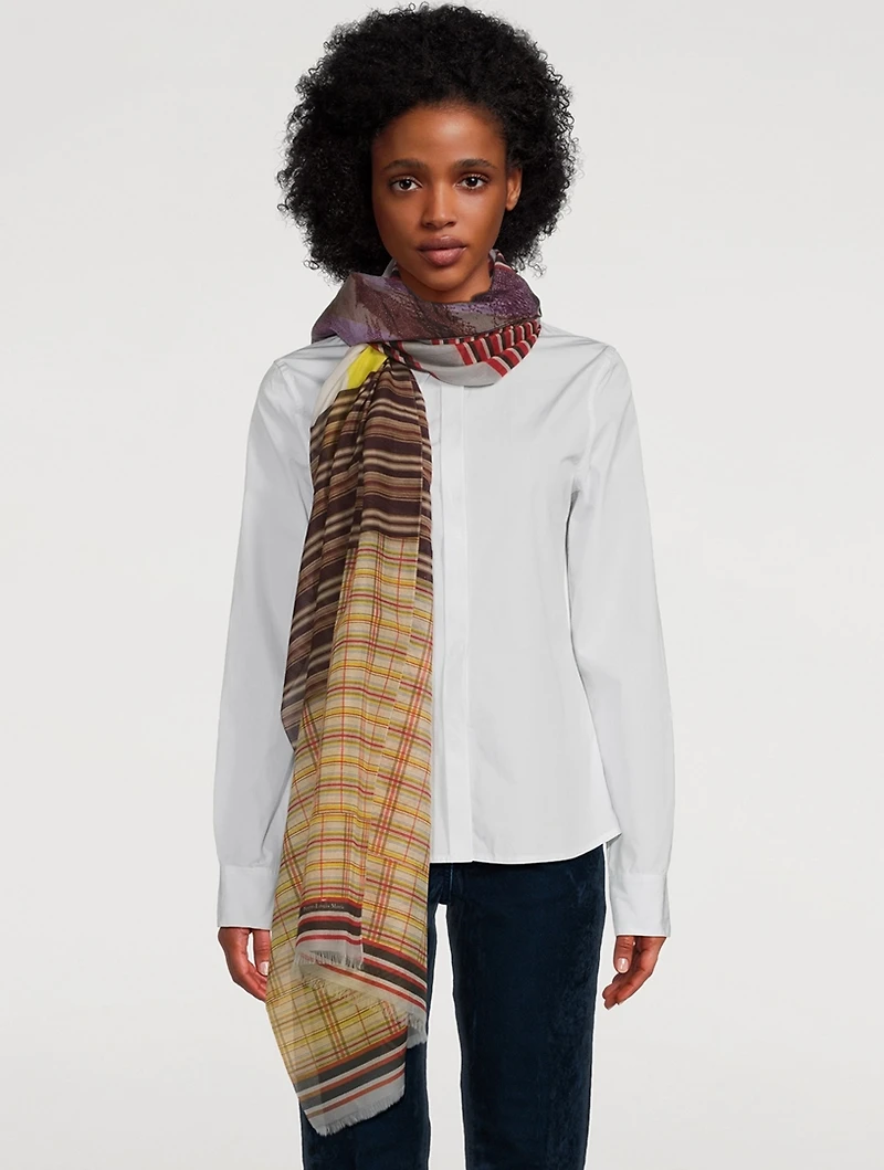 Cotton And Silk Scarf In Plaid Picture Print