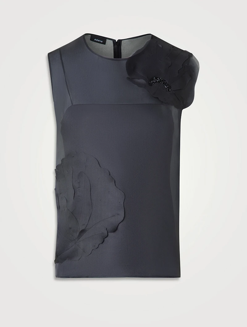 Sleeveless Blouse With 3D Anemone Appliqué