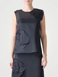 Sleeveless Blouse With 3D Anemone Appliqué