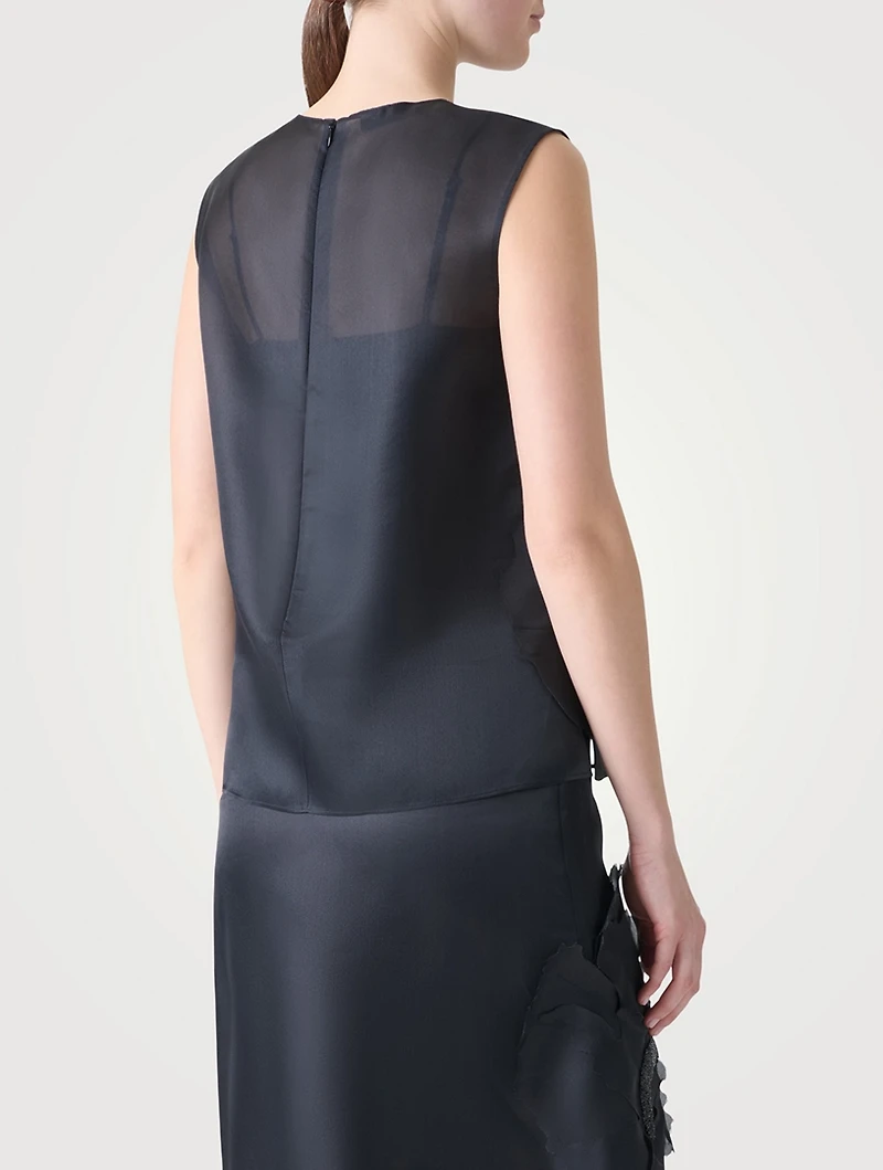 Sleeveless Blouse With 3D Anemone Appliqué