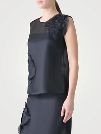 Sleeveless Blouse With 3D Anemone Appliqué
