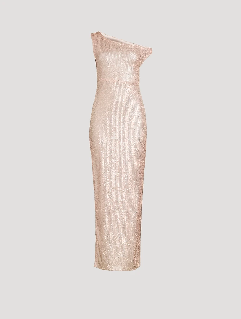 Off-The-Shoulder Sequin Gown