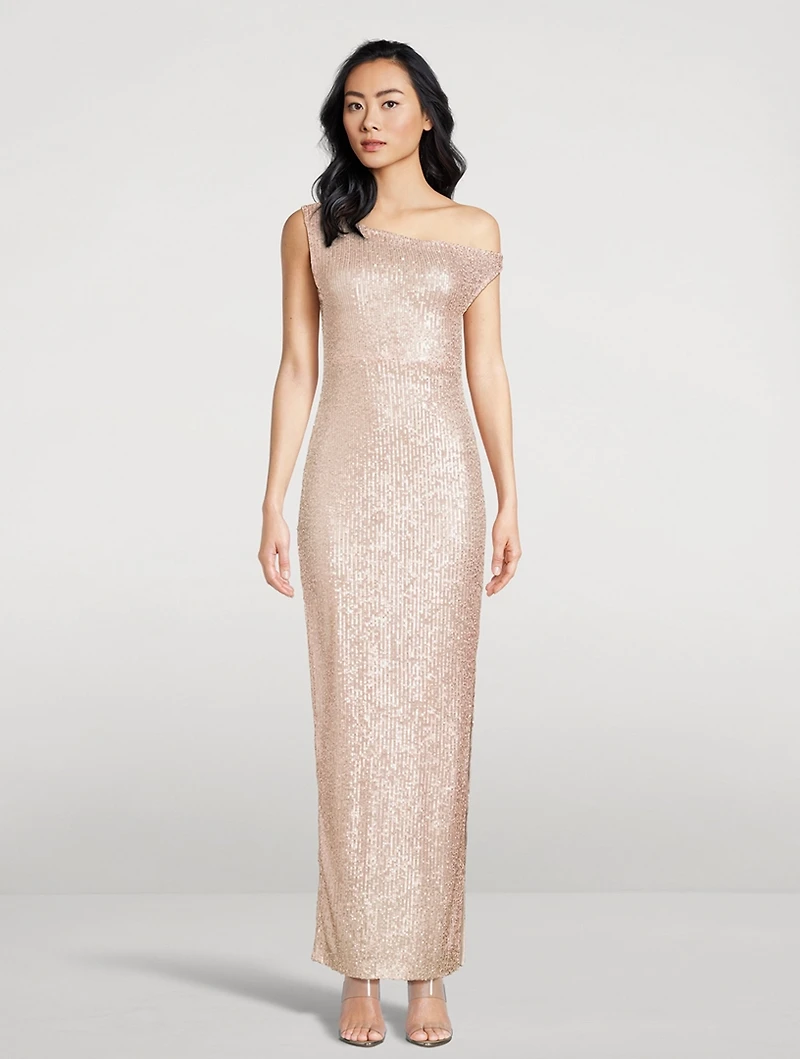 Off-The-Shoulder Sequin Gown