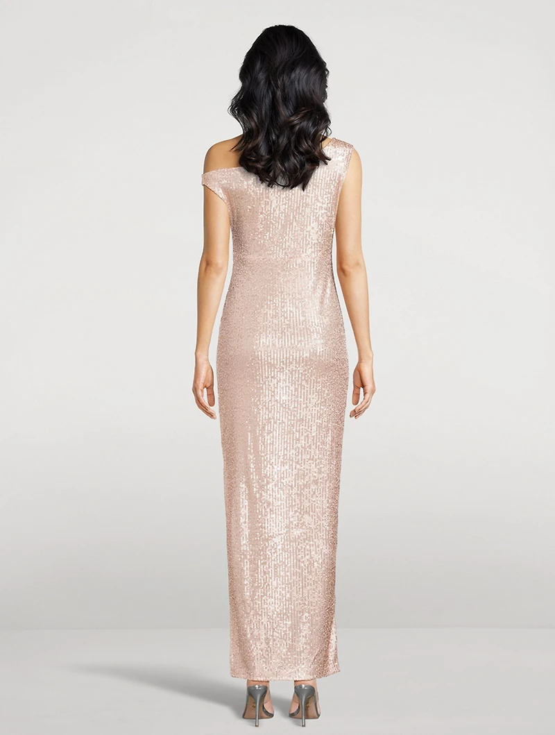 Off-The-Shoulder Sequin Gown