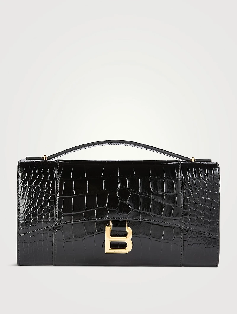 Hourglass Croc-Embossed Leather Clutch